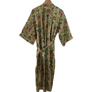Health Vintage Womens Robe One Size Multicolor Satin Pockets Belt Wrap